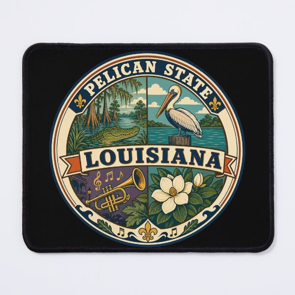 Item preview, Louisiana Pelican State Vintage Southern Souvenir Badge designed and sold by DreamLayerStudio.