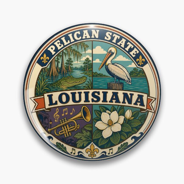 Item preview, Louisiana Pelican State Vintage Southern Souvenir Badge designed and sold by DreamLayerStudio.