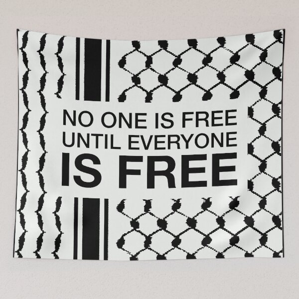 Item preview, Palestinian Kufiya Pattern No One Is Free Until Everyone Is Free -White designed and sold by Hurriyyatee.