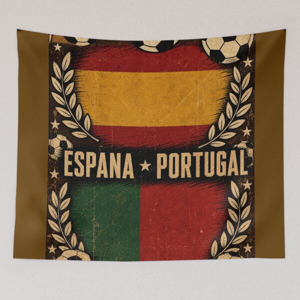 Item preview, Espana vs Portugal Retro Football Art Poster designed and sold by Nexus Space.