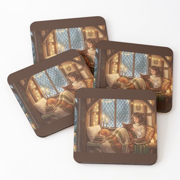 Item preview, Snowy Window Reading Girl | Cozy Winter Book Lover Art designed and sold by SebastianSpace.