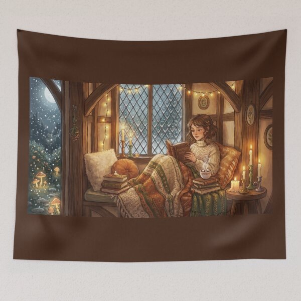 Item preview, Snowy Window Reading Girl | Cozy Winter Book Lover Art designed and sold by SebastianSpace.