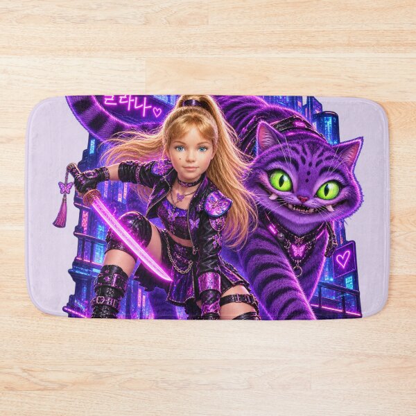 Item preview, Cyberpunk Demon Hunter Girl and Giant Purple Cat designed and sold by Moxie-Cat-Universe.