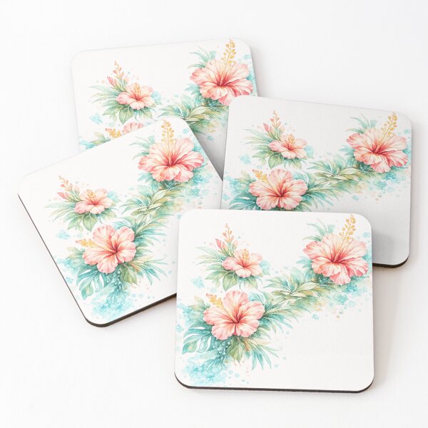 Item preview, Coral Coast Hibiscus Bouquet | Watercolor Tropical Floral Art | Botanical Flower Illustration designed and sold by IamNolmo.
