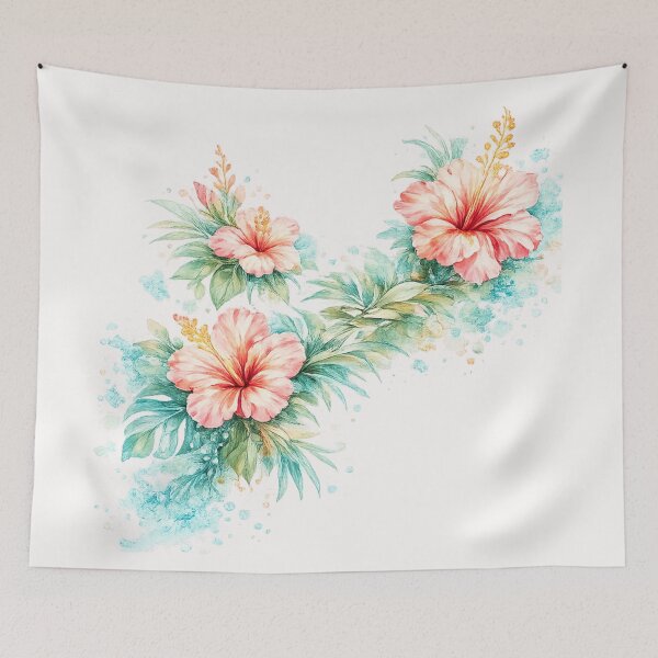 Item preview, Coral Coast Hibiscus Bouquet | Watercolor Tropical Floral Art | Botanical Flower Illustration designed and sold by IamNolmo.