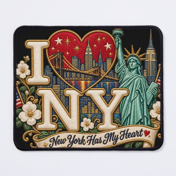 Item preview, I Love New York Embroidered Statue of Liberty Skyline Heart Design designed and sold by Emoji Emblems.