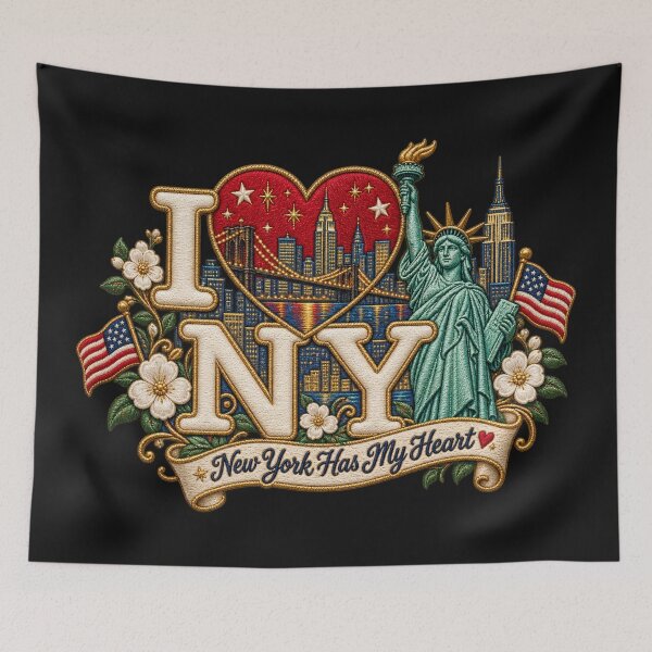 Item preview, I Love New York Embroidered Statue of Liberty Skyline Heart Design designed and sold by Emoji Emblems.