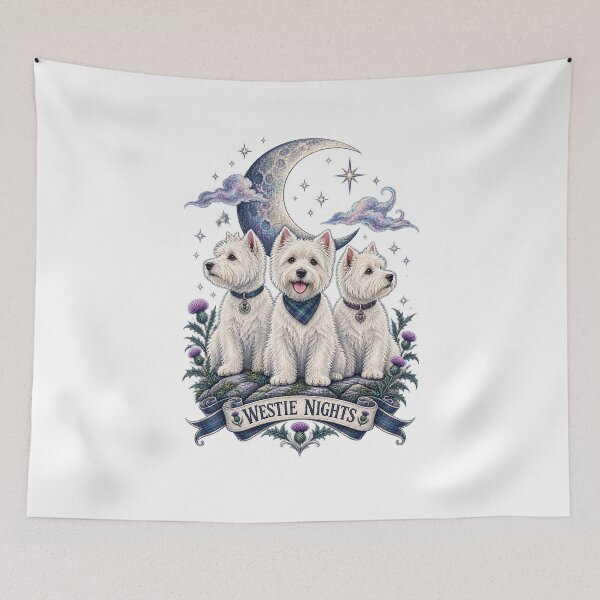 Item preview, Westie Moon Trio Celestial Terrier Art designed and sold by AMICO77.