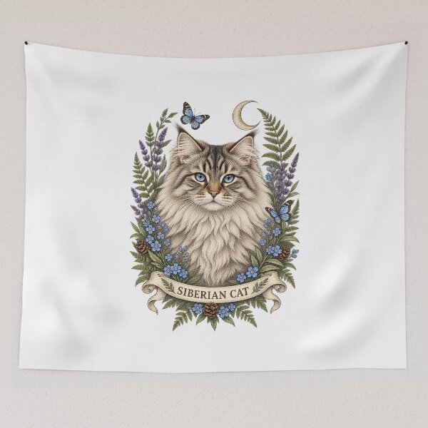 Item preview, Siberian Cat Botanical Portrait designed and sold by AMICO77.