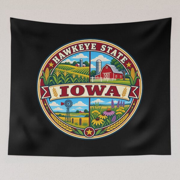 Item preview, Iowa Hawkeye State Vintage Farm Country Souvenir Badge designed and sold by DreamLayerStudio.