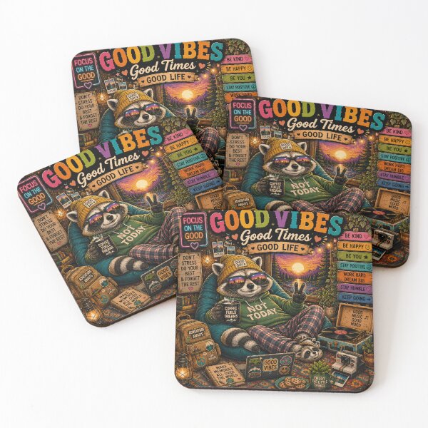 Item preview, Good Vibes Good Life – Cozy Raccoon Coffee Adventure designed and sold by Molli98.