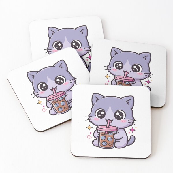 Item preview, Kawaii Cat Drinking Iced Coffee - Cute Aesthetic Sticker designed and sold by Fulaly.