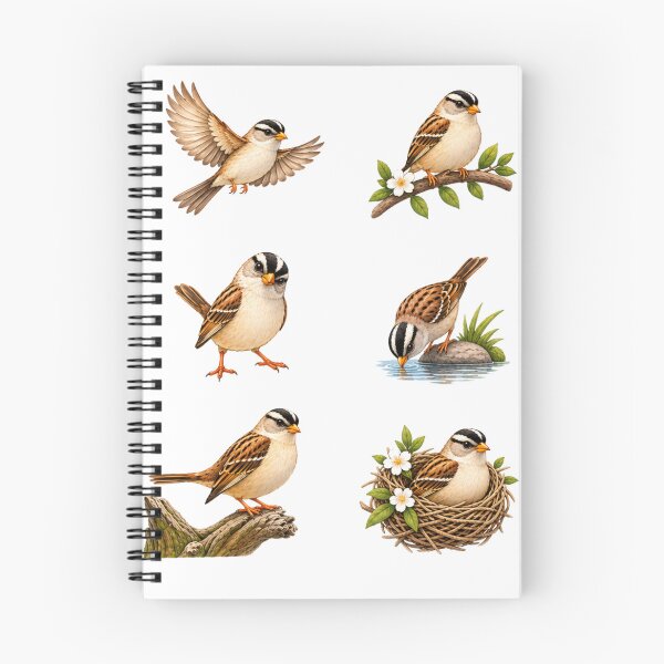 Item preview, Cute White Crowned Sparrow Nest Branch Aesthetics Sticker Sheet designed and sold by Rehnair.