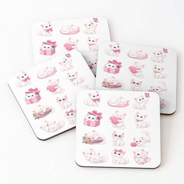 Item preview, Cute White Kitten Pink Bow Gift Box Teacup Aesthetic Sticker Sheet designed and sold by Rehnair.