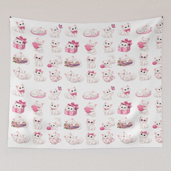 Item preview, Cute White Kitten Pink Bow Gift Box Teacup Aesthetic Sticker Sheet designed and sold by Rehnair.