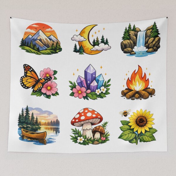Item preview, Cozy Nature Wilderness Butterfly Crystal Campfire Aesthetic Sticker pack Sheet designed and sold by Rehnair.