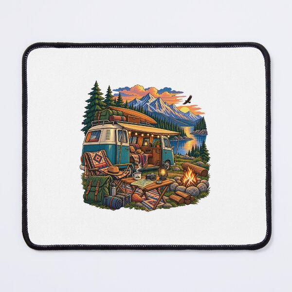 Item preview, Vintage Camper Van Mountain Camping Road Trip Illustration designed and sold by lovepower.