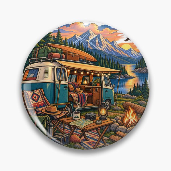 Item preview, Vintage Camper Van Mountain Camping Road Trip Illustration designed and sold by lovepower.
