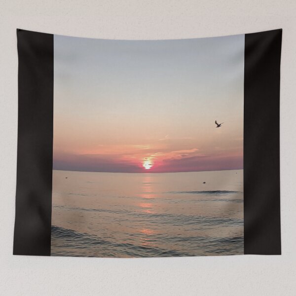Item preview, Pink Mediterranean Sunset with Seagull Silhouette - Calm Coastal Horizon designed and sold by EpicVistas.