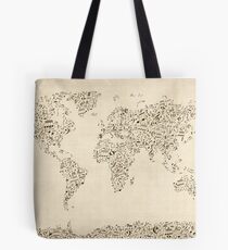 Music Notes Map of the World Tote Bag