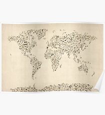 Musiknoten-Karte der Welt Poster