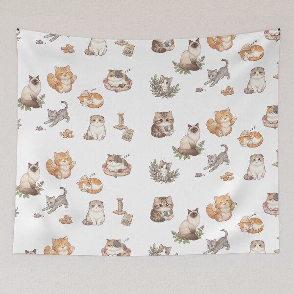 Item preview, Cute Cat Breeds Kitten Scratch Post Sleeping Calico Aesthetic Sticker pack Sheet designed and sold by Rehnair.
