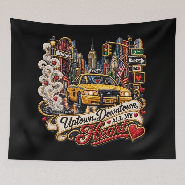 Item preview, New York Yellow Taxi Embroidery – Uptown Downtown All My Heart NYC Design designed and sold by Emoji Emblems.