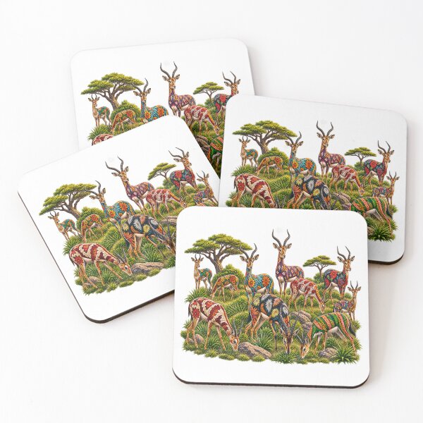 Item preview, Colorful African Antelope Herd – Vibrant Floral Wildlife Art designed and sold by Awarrie.