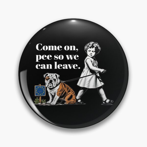 Item preview, Young Girl Walking Bulldog Beside EU Sign With Humorous 'Leave' Message — Political Cartoon Style designed and sold by portokalis.