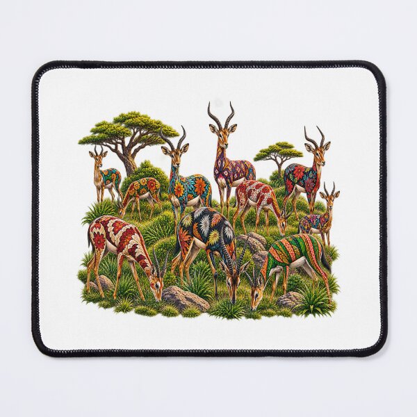 Item preview, Colorful African Antelope Herd – Vibrant Floral Wildlife Art designed and sold by Awarrie.