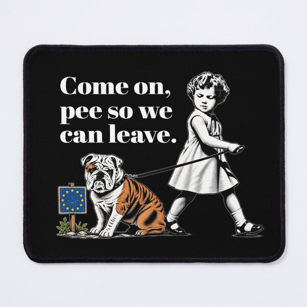 Item preview, Young Girl Walking Bulldog Beside EU Sign With Humorous 'Leave' Message — Political Cartoon Style designed and sold by portokalis.