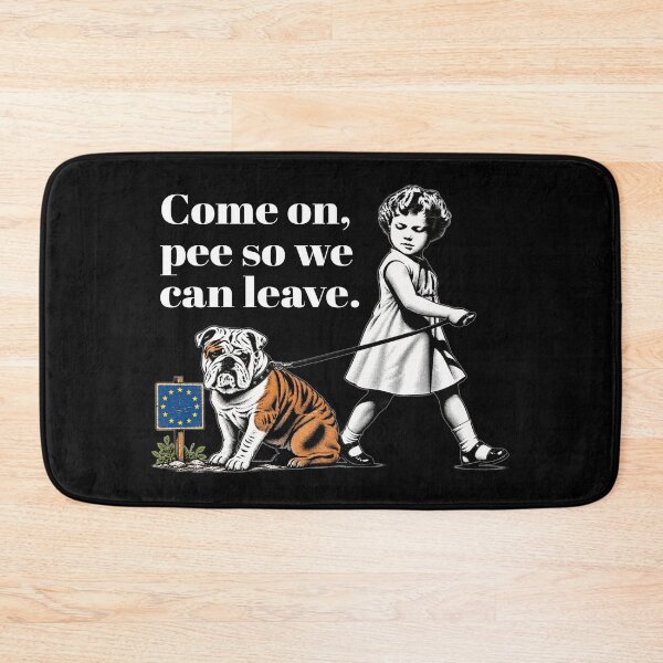 Item preview, Young Girl Walking Bulldog Beside EU Sign With Humorous 'Leave' Message — Political Cartoon Style designed and sold by portokalis.