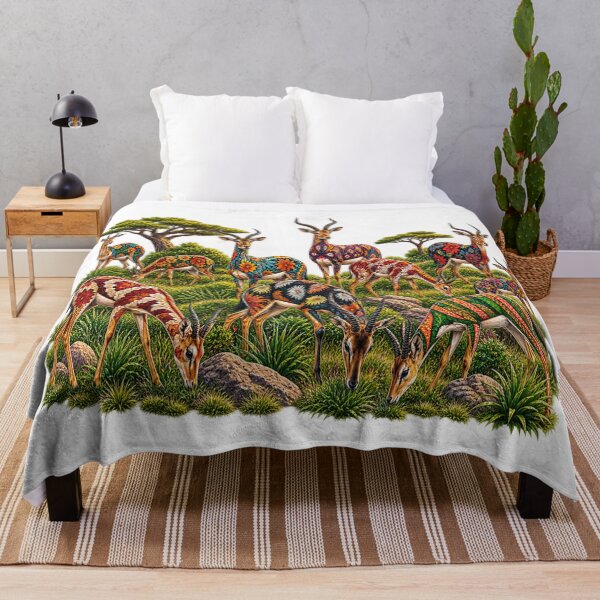 Item preview, Colorful African Antelope Herd – Vibrant Floral Wildlife Art designed and sold by Awarrie.