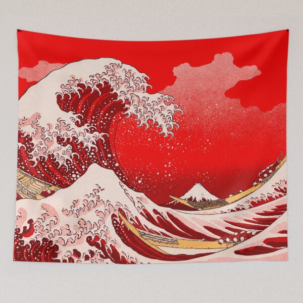 Item preview, The Great Wave off Kanagawa in red seascape painting print by Katsushika Hokusai in red decor. designed and sold by Jéanpaul  Ferro.