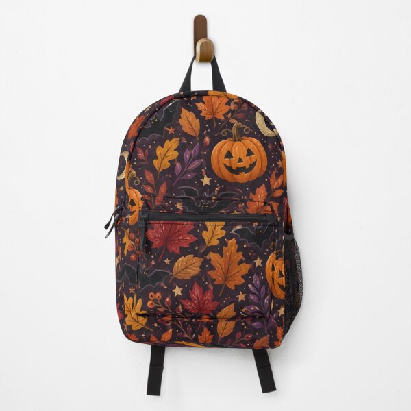 Item preview, Autumn Halloween Seamless Pattern Pumpkin Leaves Crescent Moon Gouache designed and sold by GrinGalore.