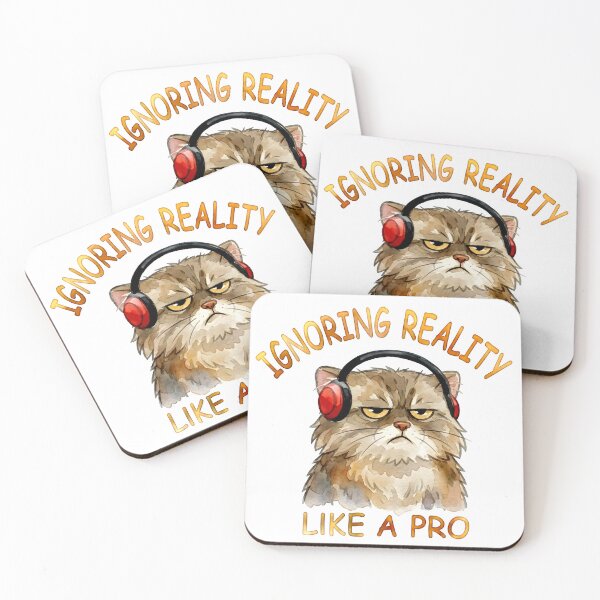 Item preview, Ignoring Reality Like A Pro | Funny Watercolor Manul Wearing Headphones designed and sold by PawtopiaArt.