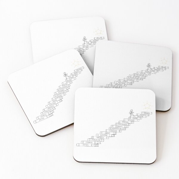Item preview, ​Tiny Figure Climbing Book Stairs to a Glowing Star Minimalist Line Art designed and sold by BS Creations.