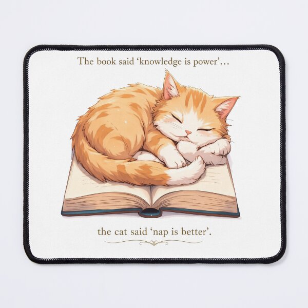 Item preview, Sleepy Cat on Book Knowledge is Power Funny Quote designed and sold by YAM716.