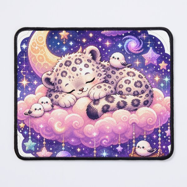 Item preview, Dreamy Pastel Cloud Nap Snow Leopard and Birds designed and sold by CozyPixel-J.