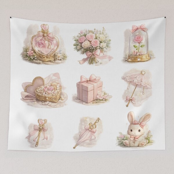 Item preview, Vintage Princess Core Gold Tiara Pink Rose Bunny Aesthetic Sticker pack Sheet designed and sold by Rehnair.