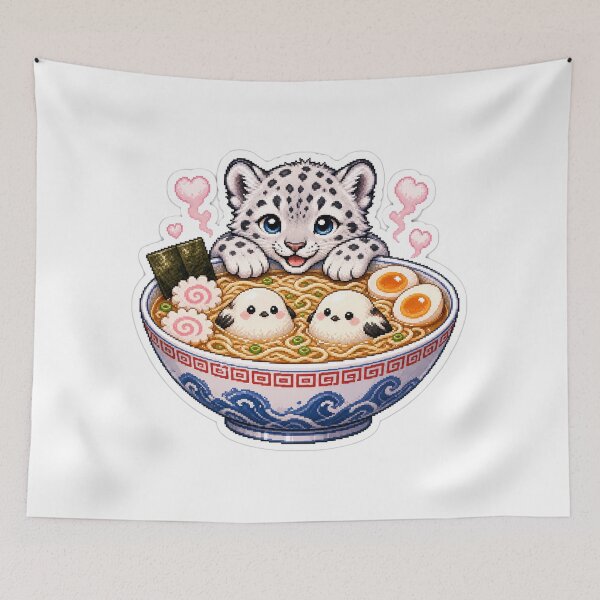 Item preview, Cozy Japanese Ramen Bowl with Snow Leopard designed and sold by CozyPixel-J.