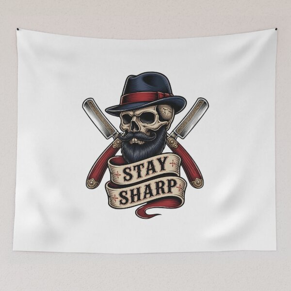 Item preview, Bearded Gentleman Skull Stay Sharp Barber Emblem designed and sold by Barber MD Culture.