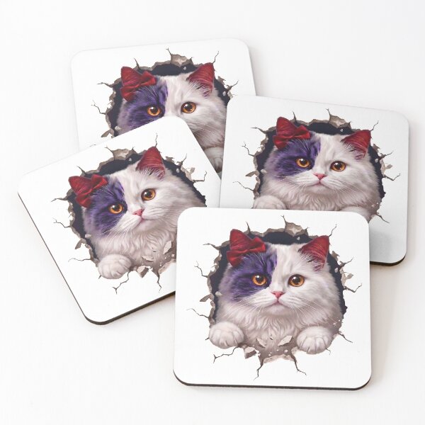 Item preview, Cute Cat Breaking Through Wall with Red Bow Funny designed and sold by StackedPixels.