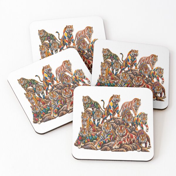 Item preview, Vibrant Floral Tigers – Colorful Wild Cat Wildlife Art designed and sold by Awarrie.