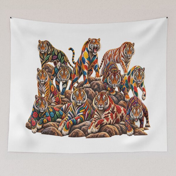 Item preview, Vibrant Floral Tigers – Colorful Wild Cat Wildlife Art designed and sold by Awarrie.
