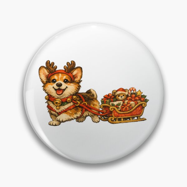 Item preview, Corgi Reindeer Sleigh Retro 1950s Cozy Christmas Gift designed and sold by Artycom.