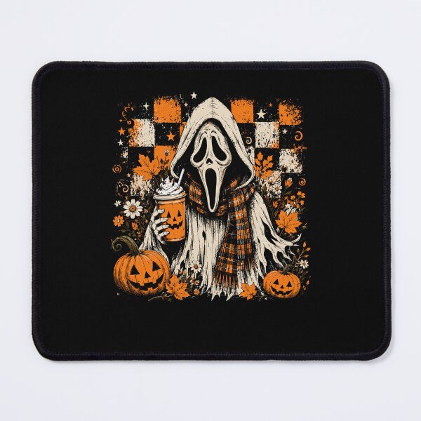 Item preview, Ghost Halloween Face Pumpkin Horror Coffee Checkered Design designed and sold by OddPopARt.