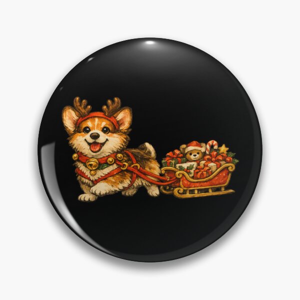 Item preview, Corgi Reindeer Sleigh Retro 1950s Cozy Christmas Gift designed and sold by Artycom.