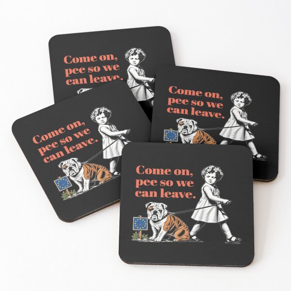 Item preview, Copy of Young Girl Walking Bulldog Beside EU Sign With Humorous 'Leave' Message — Political Cartoon Style designed and sold by portokalis.