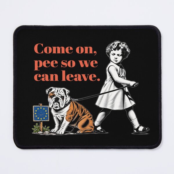 Item preview, Copy of Young Girl Walking Bulldog Beside EU Sign With Humorous 'Leave' Message — Political Cartoon Style designed and sold by portokalis.